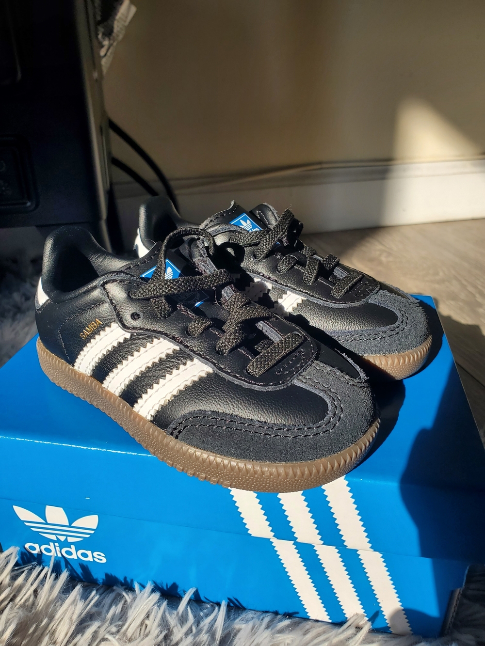 adidas Kids Samba Sneakers in Black, White & Gum